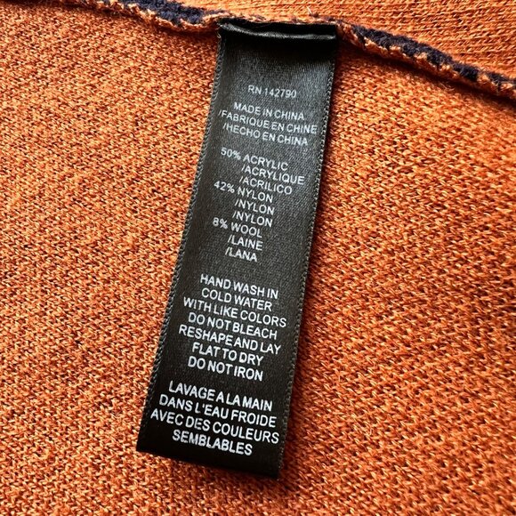 MAXSPORT Size L Navy Blue & Rust Open Heavyweight Cardigan Wool Blend Sweater - Picture 3 of 15